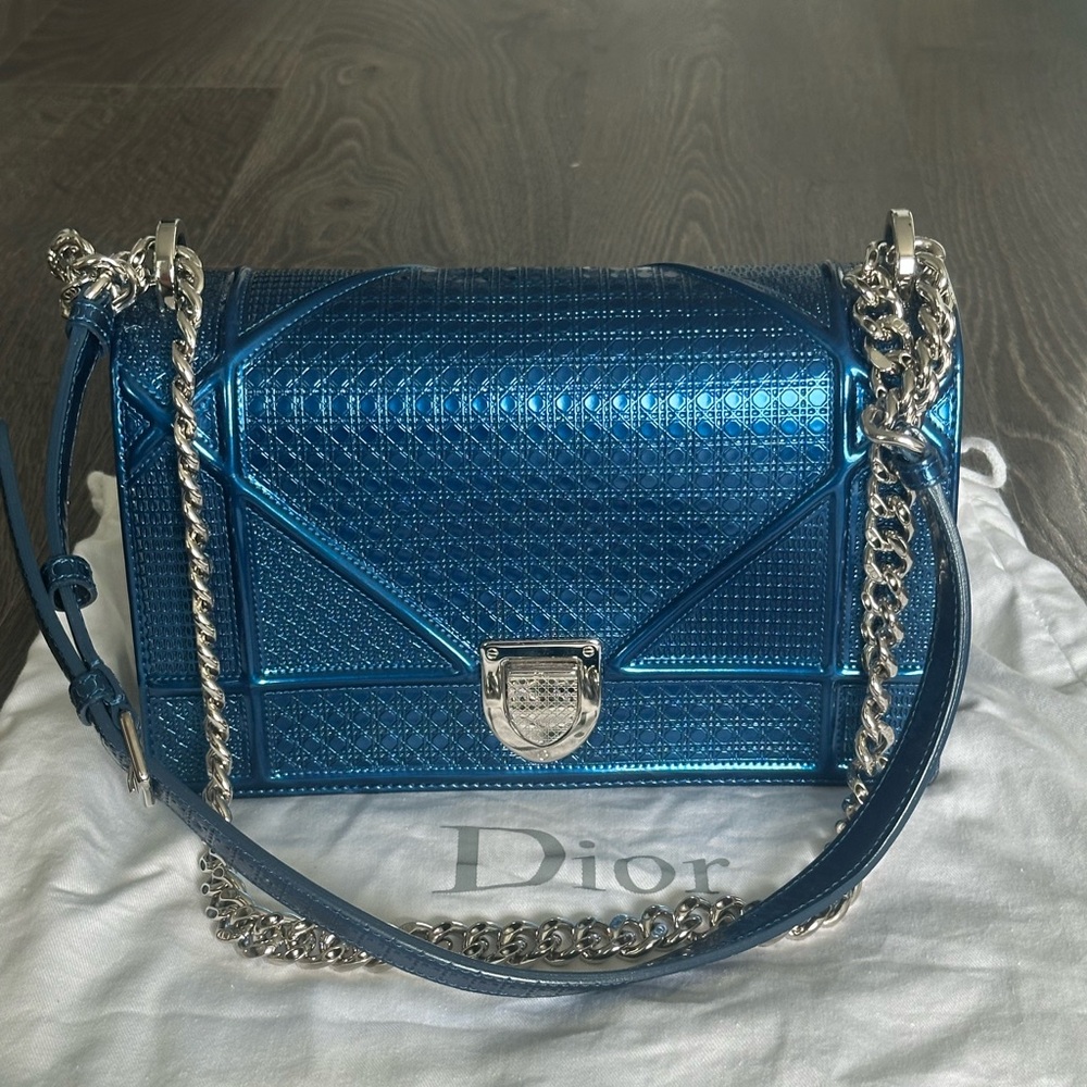 Dior Diorama Metalic Blue Calfskin Crossbody Shoulder Bag